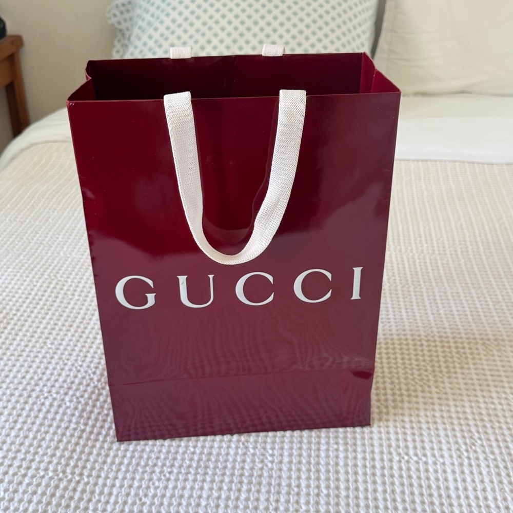 Gucci Burgundy Shopping Bag with White Handles